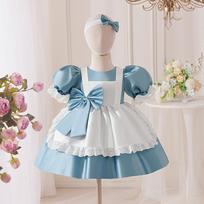 Wonderland Alice Maids Princess Girls Dress Lolita Alices Cartoon Bow Wedding Party Birthday Prom Dresses Girl Halloween Costume 6-9M (70cm) mėlyna