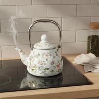 1L emaliuotas virdulys, suderinamas su indukcine kaitlente, mini virykle, lengvai valomas, gėlių rašto arbatinukas Fragrant Teapot gray