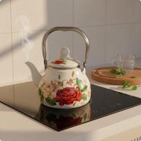 1L emaliuotas virdulys, suderinamas su indukcine kaitlente, mini virykle, lengvai valomas, gėlių rašto arbatinukas Rose Teapot