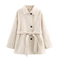 Women's Fashion Long-Sleeved Color Double-Layer Collar Soft Coat XS balta