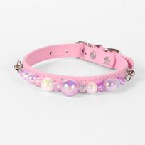 Adjustable Pearl-Decorated Microfiber Pet Collar for Dogs and Cats Small pink