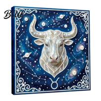 Faux Pearl Painting Kit DIY Kit 12 Zodiac Signs Rhinestone Art Set for Adults Beginners Handmade Wooden Frame Fake Wall Decoration Crafts Taurus gray
