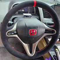 Rankomis siuvama juodo zomšo automobilio vairo apdangalas Civic Civic 8 2006 - 2011 m. ize Vairo apvyniojimas Automobilio aksesuarai White Thread gray
