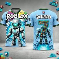 Roblox Children T-Shirt Custom Ronaldo Name Number 3D Print Jersey Style Short Sleeve Casual Kids Summer Sportswear for Fans L white