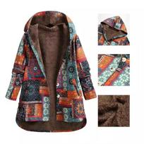 Nauja moteriška žieminė šilta, gėlėmis marginta striukė su gobtuvu Hoody Vintage Oversized žieminė paminkštinta striukė Boho vintažiniai paltai XL oranžinė