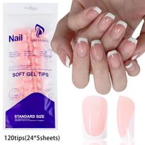 120pcs Glossy Pearl Chrome French Tips Press On Nails Aurora Medium Almond Full Cover Acrylic False Nails Nails Decoration 2026# gray