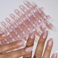 120pcs Glossy Pearl Chrome French Tips Press On Nails Aurora Medium Almond Full Cover Acrylic False Nails Nails Decoration 2026# gray
