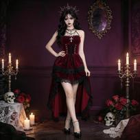 Helovino gotiškas vampyro kostiumas, bordo spalvos aksominė su ilgu šleifu suknelė, tamsios karalienės cos kostiumas XL black