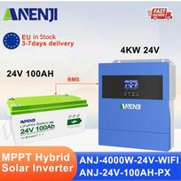 ANENJI 4KW MPPT Hybrid Solar Inverter Pure Sine Wave Inversor MPPT 100A 24V LiFePO4 portable battery Solar Charge Controller