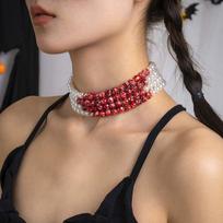 Halloween Choker Gothic Blood Drop Necklace Imitation Pearl Gothic Blood Drop Brooch  Lady StyleC brown