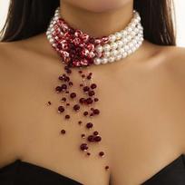 Halloween Choker Gothic Blood Drop Necklace Imitation Pearl Gothic Blood Drop Brooch  Lady StyleG brown