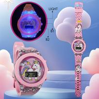 Light-up Electronic Watch for Kids, Cartoon Dinosaur & Unicorn Design for Boys and Girls, LED Digital Display white