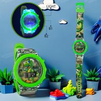 Light-up Electronic Watch for Kids, Cartoon Dinosaur & Unicorn Design for Boys and Girls, LED Digital Display green
