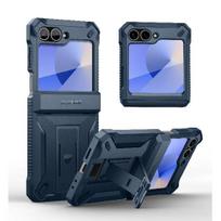 Dexnor For Samsung Galaxy Z Flip 6 Case Hinge Protection Dual Layer Rugged Shockproof Full-body Protective Cover with Kickstand 5 tamsiai mėlyna spalva