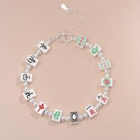 Hand Jewelry Mahjong Beads Bracelets Chinese Character Bohemian Style Bangle  Couple sidabro žalia spalva