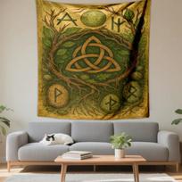 Celtic Knot and Runes with Tree Motif Patterned tapestry for bedroom and living room home decor 130x150cm(51x59in)