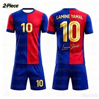 2 dalių rinkinys Yamal #10 Asmeniški dryžuoti futbolo marškinėliai Šeimos derinimo rinkinys Kvėpuojantis specialus komplektas suaugusiems Vaikams 120
