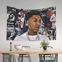 VIKAMA YoungBoy Never Broke Again NBA YoungBoy Hip Hop Rapper Tapestry Wall Hanging Bedroom Dorm Fan Room Decor 100X70CM gray