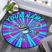 Individualus pavadinimas, Apvalus kilimas su Crazy Frog raštu, Kilimas svetainei, miegamajam, žaidimų kambariui, Neslystantis grindų kilimėlis, Šventinės ir gimtadienio dovanos. 80cmx80cm blue