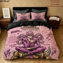 Jojos Bizarre Adventure Pattern Bedding Quilt Set Quilt Cover Pillowcase Home Birthday Gift(1 * duvet cover + 2 * pillowcase, without core) 135x200cm black