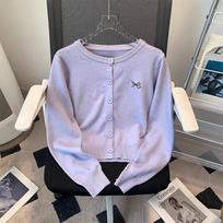 Purple Knitted Cardigan Women's Spring Embroidered Korean Dopamine Short Sweater Jacket S šviesiai violetinė spalva