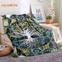 Gyvybės medžio pledas Yggdrasil runų pledas Wiccan metamas pledas Mėnulio fazės Gyvybės medžio pledas moterims vyrams lovai sofai 100x150cm