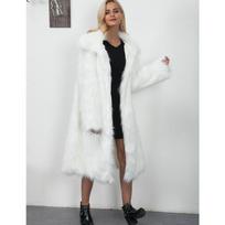 Moteriškas žieminis baltas dirbtinio kailio paltas, oversized, ilgas, su gobtuvu XL balta