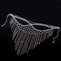 Fringed Rhinestone Eye Mask Banquet Party Personality Exaggerated Mask Face Curtain European and American Rhinestone Mask Accessories silver gray