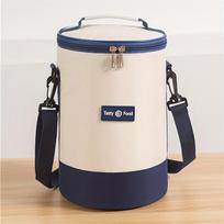 Round Bento Box Bag, Cylindrical Insulated Lunch Bag with Shoulder Strap for Office Workers, School, Picnics, Hand-Carry Crossbody Lunch Bag 1pc tamsiai mėlyna spalva