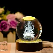 Goddess Laxmi Ji Crystal Ball Night Light, Glass Ball Night LED Lamp - 2.4 Inch