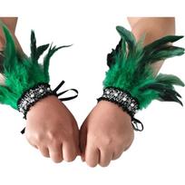 Elegant Lace Feather Wrist Cuffs Adjustable Pearl Plume Bracelet Fluffy Gothic Halloween Arm Cuff Carnival black