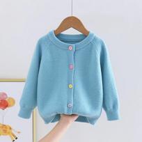 Girls Korean Velvet Cardigan Long Sleeve Knit Sweater Casual Outerwear 150 mėlyna