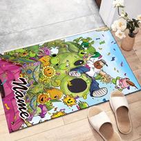 Custom Plants vs. Zombies Mat Personalized Name, Polyester Washable Indoor Entryway Rug, Gift for Christmas, Easter, Thanksgiving Day 40cmx60cm black