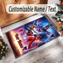 Personalized Crystal Velvet Carpet Custom Name Text,Miraculous Ladybug Anti Slip Area Rug For Home Decoration 40cmx60cm blue
