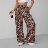 New Women's Leopard Print Straight Wide Leg Pants, High Waist Loose Fit Casual Long Trousers for Daily Wear 3XL black
