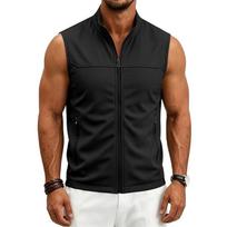 Men's Casual Outdoor Sleeveless Gilet, Full Zip Stand Collar Vest, Lightweight Multi Color Workout Waistcoat XXXL juoda