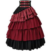 Vintage Steampunk Fashion Skirt With Ruffle Layers For Stage Performance And Cosplay XXL raudona
