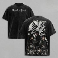 Attack On Titan Levi Eren Mikasa Printed Tee Men Women Washed Cotton T-shirts Manga Vintage T Shirt Harajuku Short Sleeve Tshirt L juoda