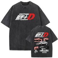 Anime Initial D Drift AE86 Takumi Fujiwara Vintage Washed T-shirt Men Cartoon Manga Harajuku T-shirts Men's Oversized T Shirts XL black