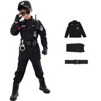 SWAT Vaikų Helovino Policininko Cosplay Kostiumai Vaikų Karnavalinė Policijos Uniforma 110-160cm Berniukų Armijos Policininkai Kareivis 7 Vnt./Rinkiniai Kids 130CM black