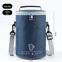 Large Insulated Round Bento Lunch Tote with Aluminum Foil Lining gray