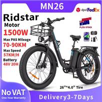 Ridstar MN-26 Electric Bicycle 48V 1500W 20AH Battery 26 Inch Fat Tires Men Mountain Snow Ebike Spot with Bag from EU