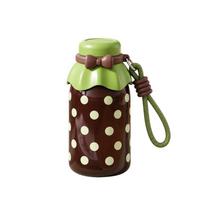 Stainless Steel Thermal Water Bottle Polka Dot Drinking Straw Cup  Sports Activities žalia