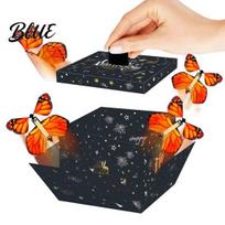 Interactive Gift Box Surprise Exploding Celebrations Explosion Butterfly for Party Box DIY Present Holder with 4 Birthday Flying Butterflies D black