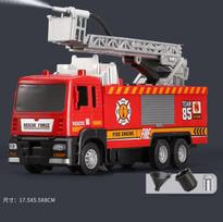 Water Spray Fire Truck Model Ladder Trucks Toy Car Sound Light Pull Back Doors Opened Vehicle Collection Boys Gift