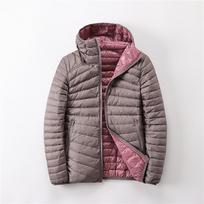 Vienspalvė žieminė striukė su gobtuvu priežastinio mados dvipusė plona trumpa balta pūkinė striukė M-4XL XL smėlis