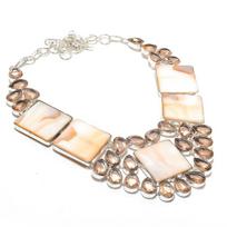 Mother Of Pearl Gemstone 925 Sterling Silver Jewelry Necklace 18 beige