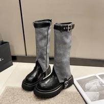 Fashion Women's Boots Autumn Sexy Thigh High Heels High Sexy Boots-Women Shoes Round Toe Clogs Platform Luxury Designer  Over-the-Knee 2 35 gray