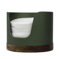 Elegant Coffee Filter Paper Holder 120 Round Filters Paper Case Filter Paper Holder Wood and Metal Texture for Coffee tamsiai žalia spalva