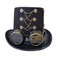 Steampunk Hat Steampunk Traveler Hat Gothic Punk Top Hat For Men With Goggles 1 juoda